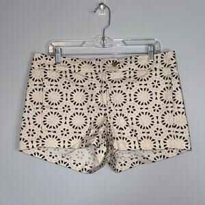 J. Crew Womens Chino Shorts Size 10 Stretch Tan Black Floral Medallion Print